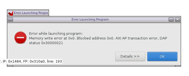 AR# 76668: Vitis 2021.1 - プログラム起動時のエラー: Memory write error at 0x0 ...