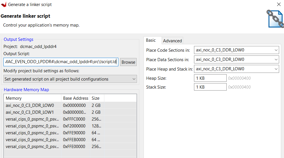 Versal DCMAC example design running on NoC DDRMC LPDDR4