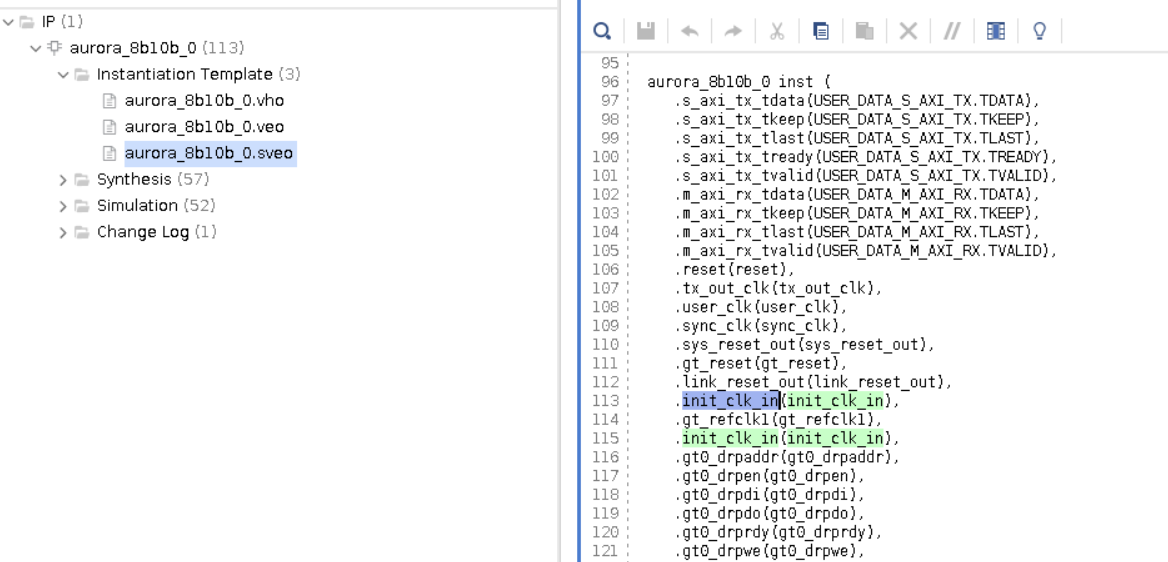 000036859 - Generated SVEO template for aurora_8b10b IP shows duplicate ...