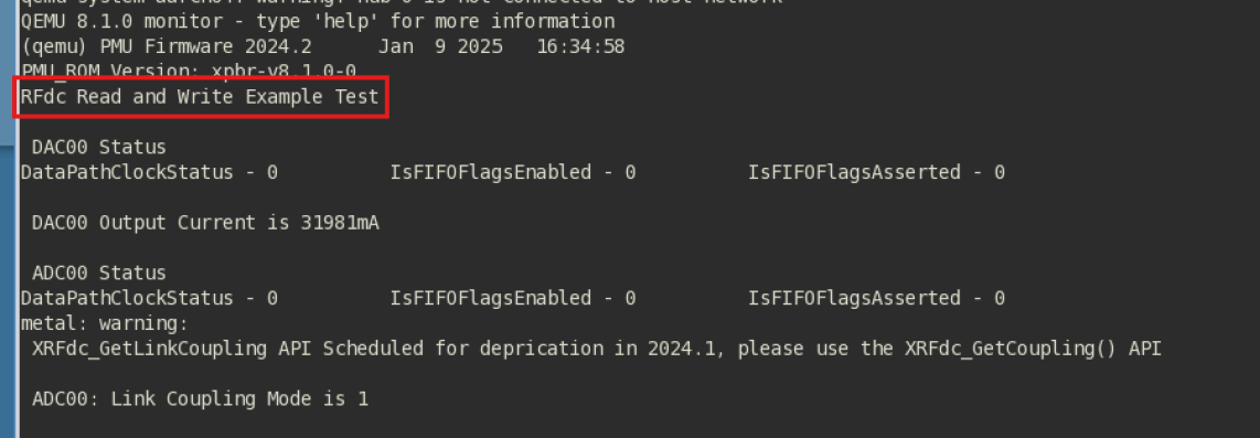 RFDC QEMU Flows - xrfdc_read_write_example validation with QEMU Co ...
