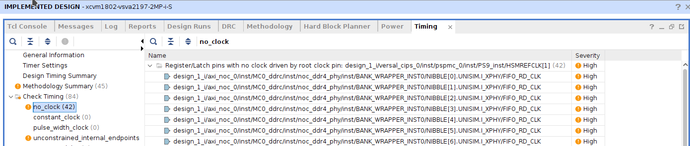 Versal ACAP DDRMC - DDRMC に内部 HSM1 基準クロックを使用すると、シーケンシャル セルにクロックが供給されず ...